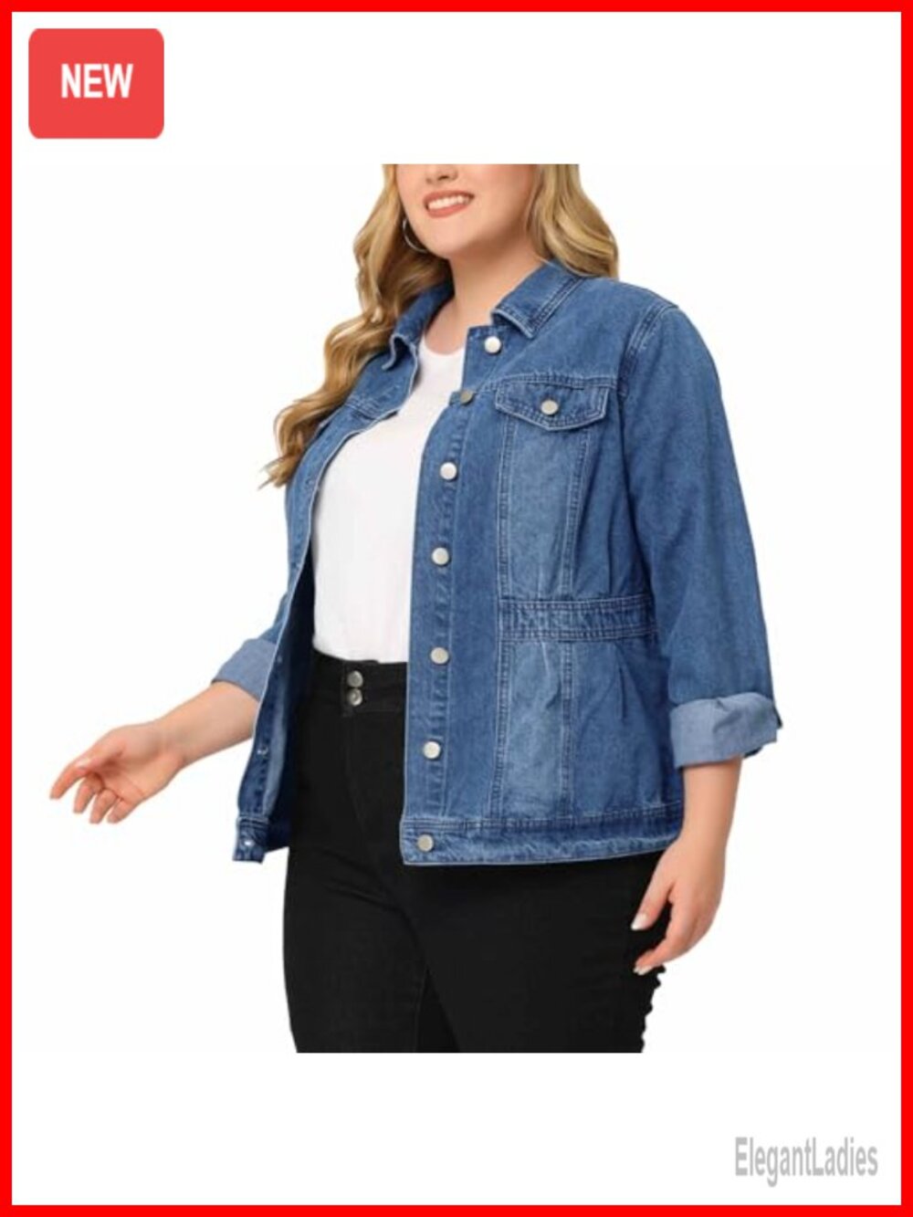 Women's Plus Size Washed Denim Trucker Jacket Western Style